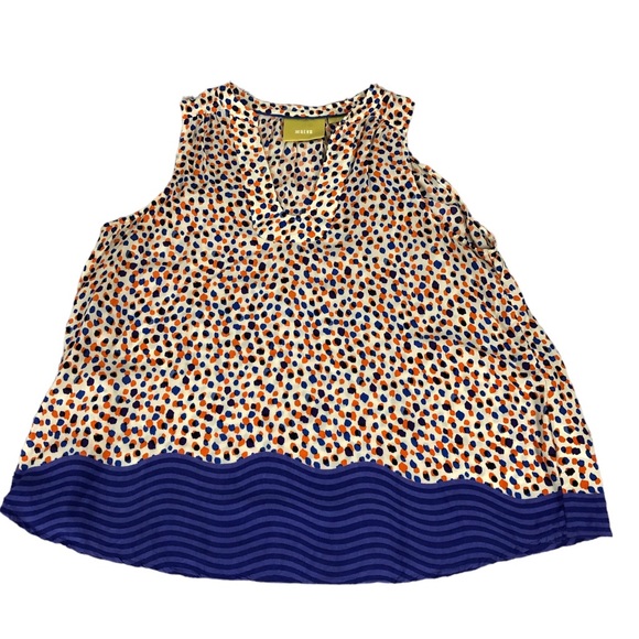 Women's Maeve Anthropologie White/Orange/Blue Abstract Sleeveless Blouse. Size 2 - Picture 10 of 11